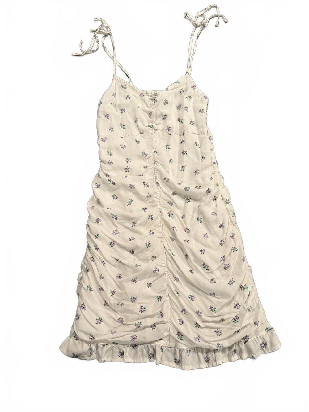 Hollister white floral ruched slip dress